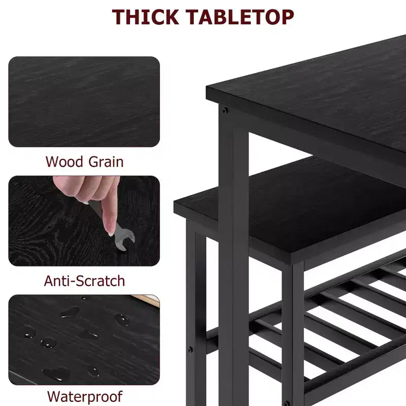 4-Piece Wooden Dining Table Set with Bench & 2 Chairs, Kitchen Table Set with Storage Rack, Space-Saving