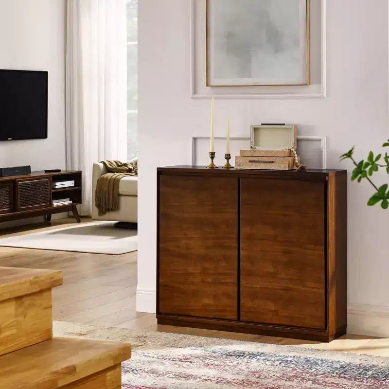 Okak 39in Sideboard Cabinet with 2 Outlet Holes, Storage Cabinet, Kitchen Cabinet for Living Room, Kitchen, Dining Room, Walnut