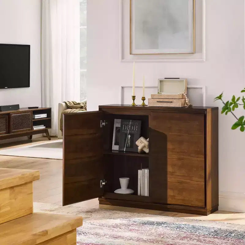 Okak 39in Sideboard Cabinet with 2 Outlet Holes, Storage Cabinet, Kitchen Cabinet for Living Room, Kitchen, Dining Room, Walnut