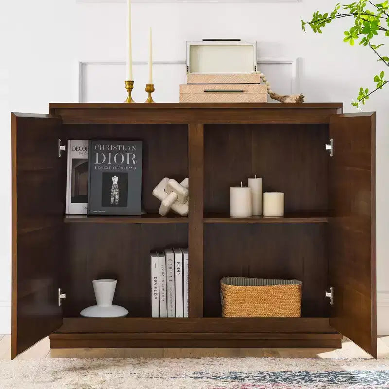 Okak 39in Sideboard Cabinet with 2 Outlet Holes, Storage Cabinet, Kitchen Cabinet for Living Room, Kitchen, Dining Room, Walnut