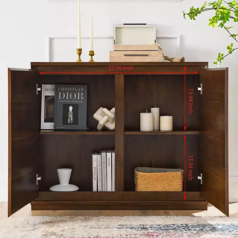 Okak 39in Sideboard Cabinet with 2 Outlet Holes, Storage Cabinet, Kitchen Cabinet for Living Room, Kitchen, Dining Room, Walnut