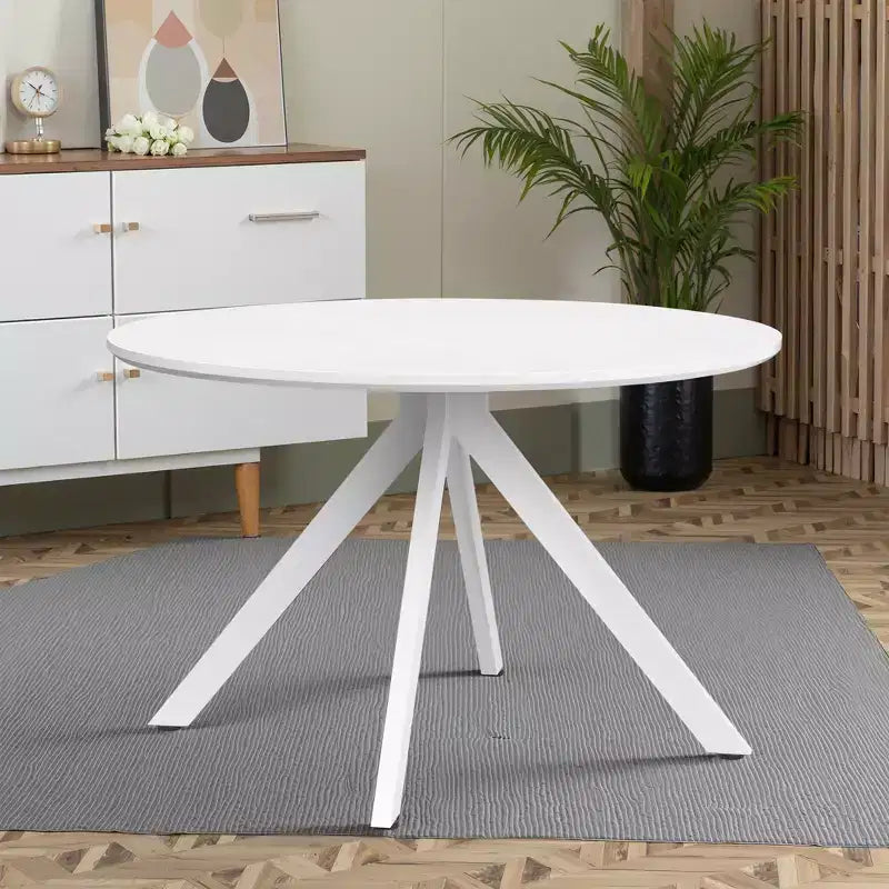 MAYEERTY 47in Round Wooden Dining Table Metal Frame Fits 4-6 People for Kitchen Dining Living Room White