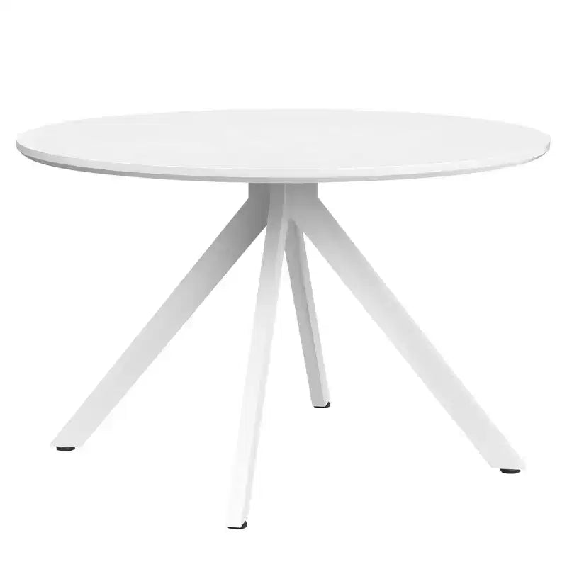 MAYEERTY 47in Round Wooden Dining Table Metal Frame Fits 4-6 People for Kitchen Dining Living Room White