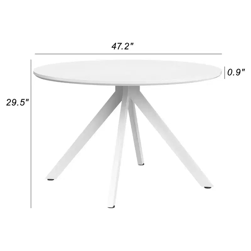 MAYEERTY 47in Round Wooden Dining Table Metal Frame Fits 4-6 People for Kitchen Dining Living Room White