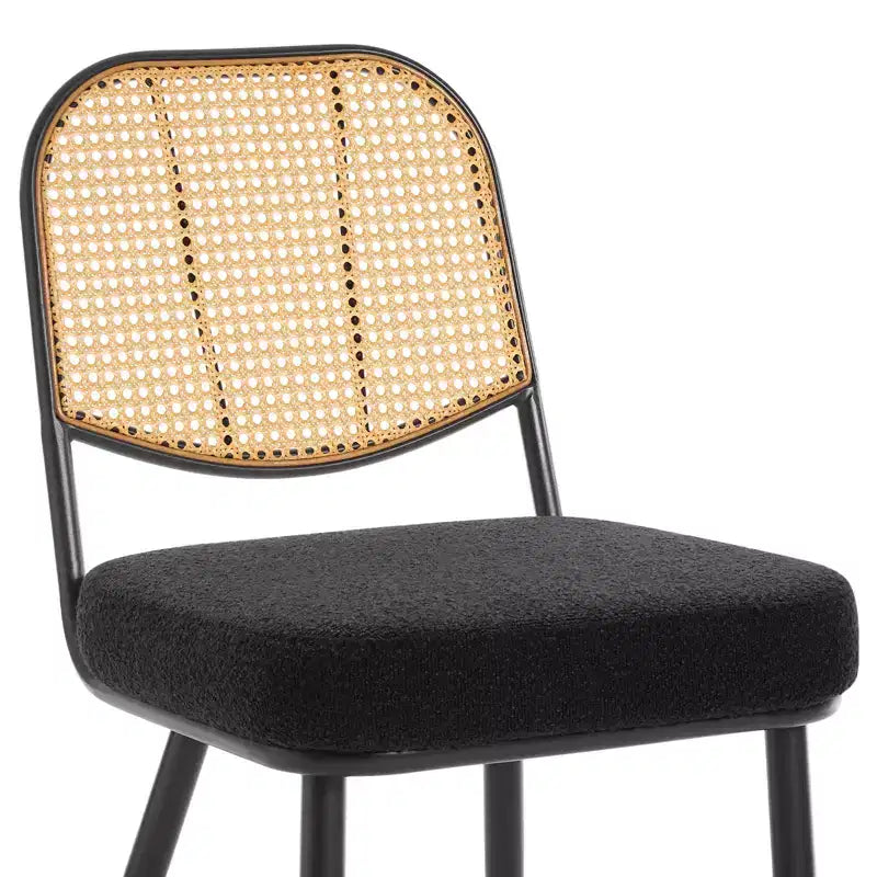 Bekrvio Rattan Dining Chairs Set of 2 - Mid Century Modern Boucle Upholstered Cane Back Side Chairs with Metal Legs for Kitchen
