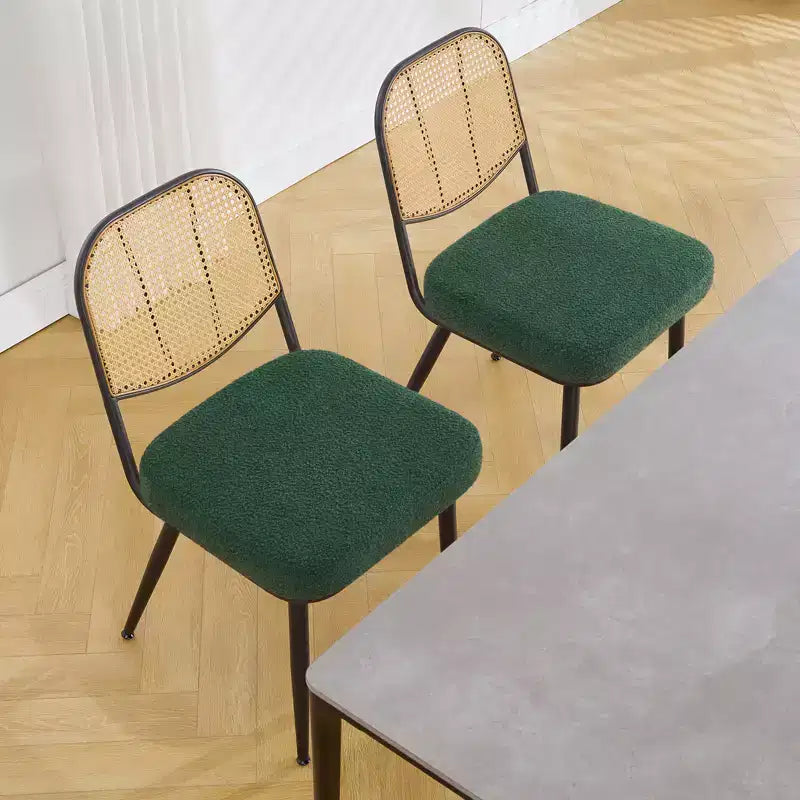 Bekrvio Rattan Dining Chairs Set of 2 - Mid Century Modern Boucle Upholstered Cane Back Side Chairs with Metal Legs for Kitchen