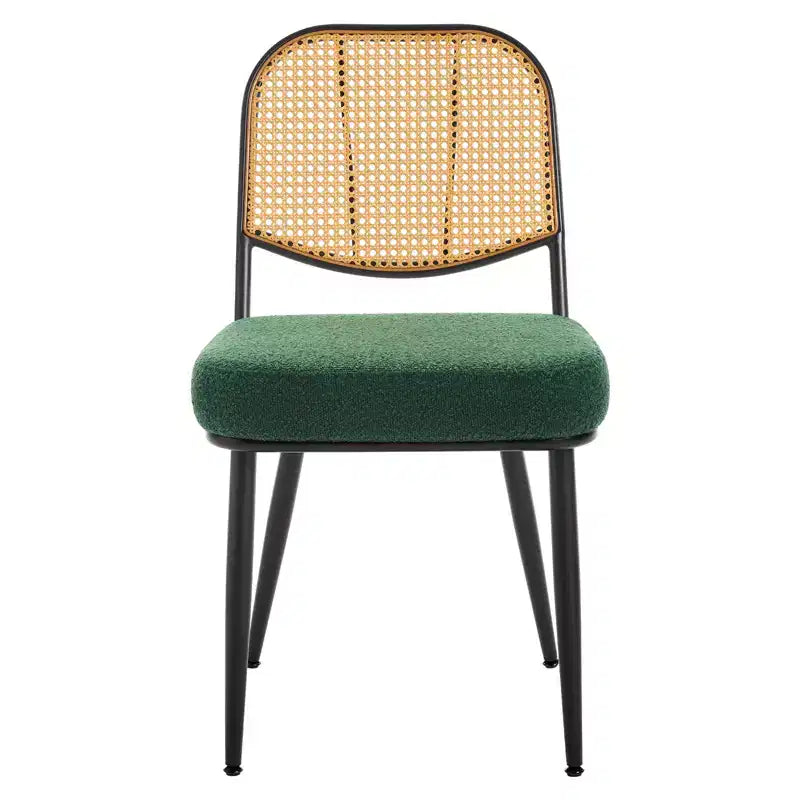 Bekrvio Rattan Dining Chairs Set of 2 - Mid Century Modern Boucle Upholstered Cane Back Side Chairs with Metal Legs for Kitchen