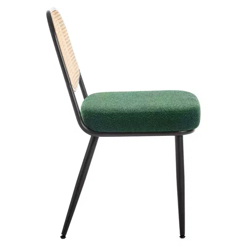 Bekrvio Rattan Dining Chairs Set of 2 - Mid Century Modern Boucle Upholstered Cane Back Side Chairs with Metal Legs for Kitchen