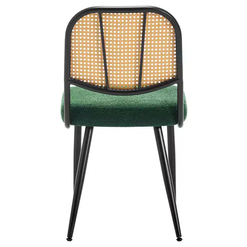 Bekrvio Rattan Dining Chairs Set of 2 - Mid Century Modern Boucle Upholstered Cane Back Side Chairs with Metal Legs for Kitchen