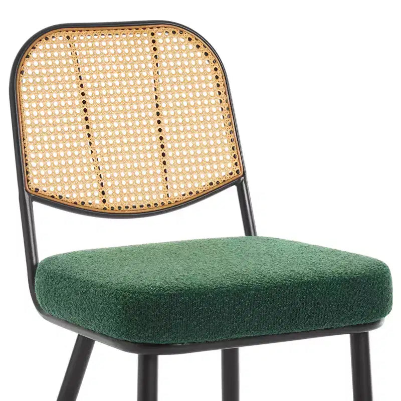 Bekrvio Rattan Dining Chairs Set of 2 - Mid Century Modern Boucle Upholstered Cane Back Side Chairs with Metal Legs for Kitchen