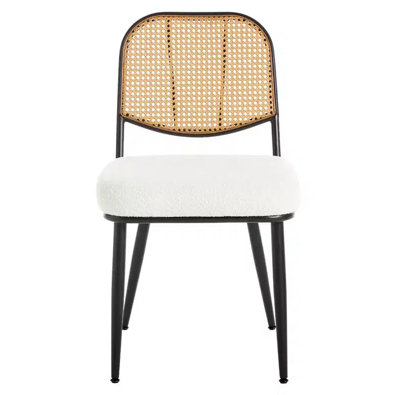 Bekrvio Rattan Dining Chairs Set of 2 - Mid Century Modern Boucle Upholstered Cane Back Side Chairs with Metal Legs for Kitchen