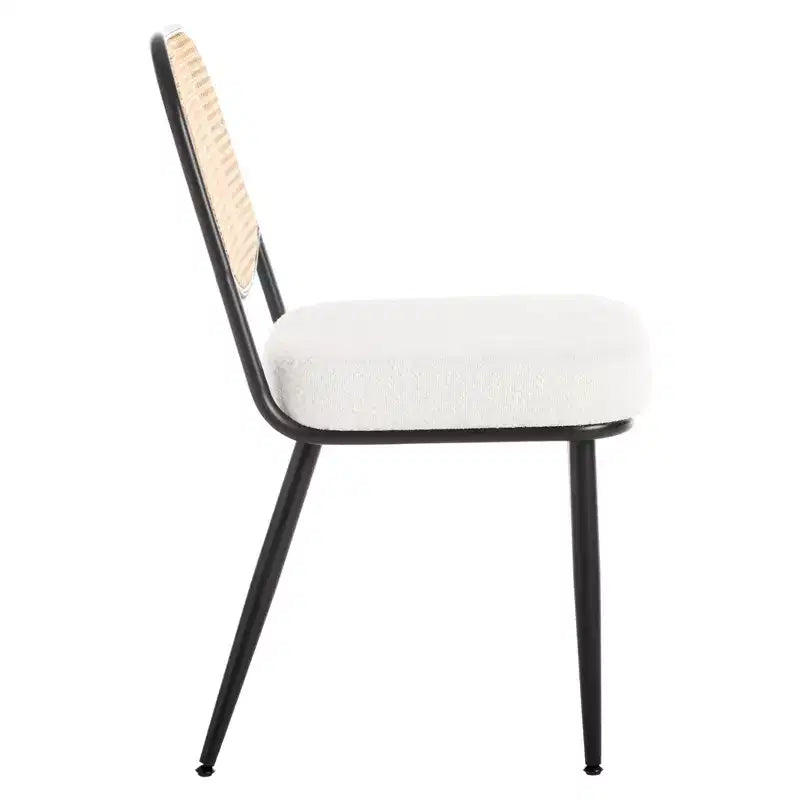 Bekrvio Rattan Dining Chairs Set of 2 - Mid Century Modern Boucle Upholstered Cane Back Side Chairs with Metal Legs for Kitchen