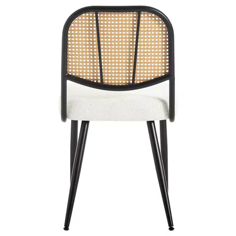 Bekrvio Rattan Dining Chairs Set of 2 - Mid Century Modern Boucle Upholstered Cane Back Side Chairs with Metal Legs for Kitchen