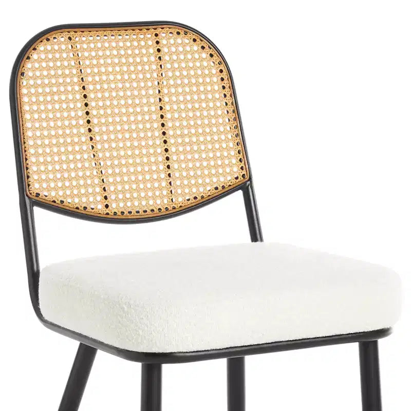 Bekrvio Rattan Dining Chairs Set of 2 - Mid Century Modern Boucle Upholstered Cane Back Side Chairs with Metal Legs for Kitchen