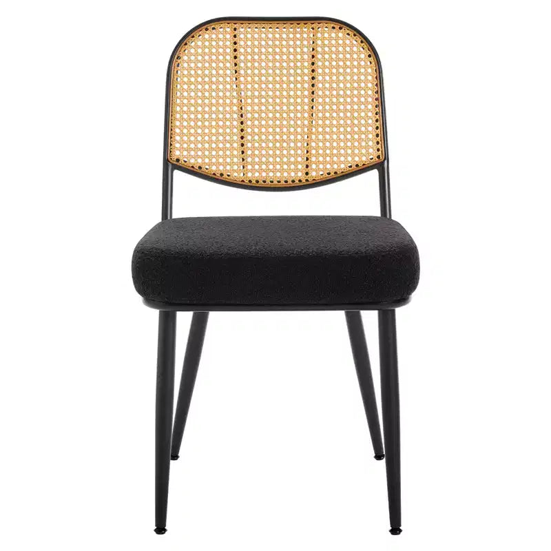 Bekrvio Rattan Dining Chairs Set of 2 - Mid Century Modern Boucle Upholstered Cane Back Side Chairs with Metal Legs for Kitchen