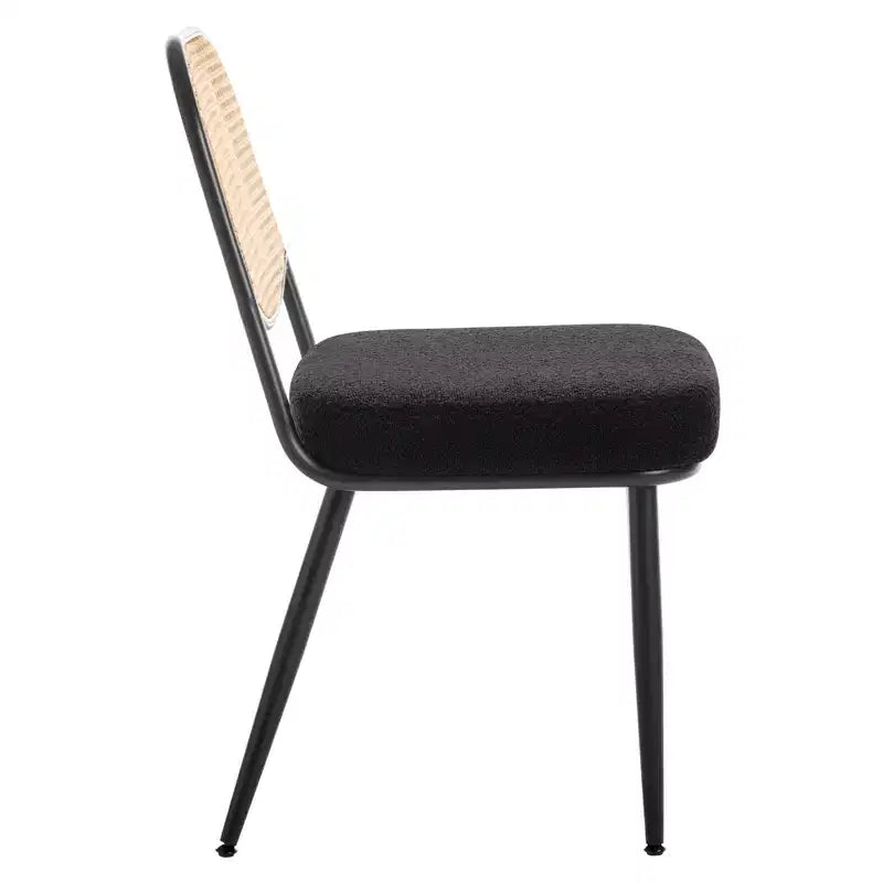 Bekrvio Rattan Dining Chairs Set of 2 - Mid Century Modern Boucle Upholstered Cane Back Side Chairs with Metal Legs for Kitchen