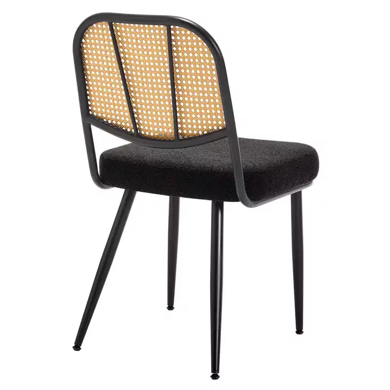 Bekrvio Rattan Dining Chairs Set of 2 - Mid Century Modern Boucle Upholstered Cane Back Side Chairs with Metal Legs for Kitchen