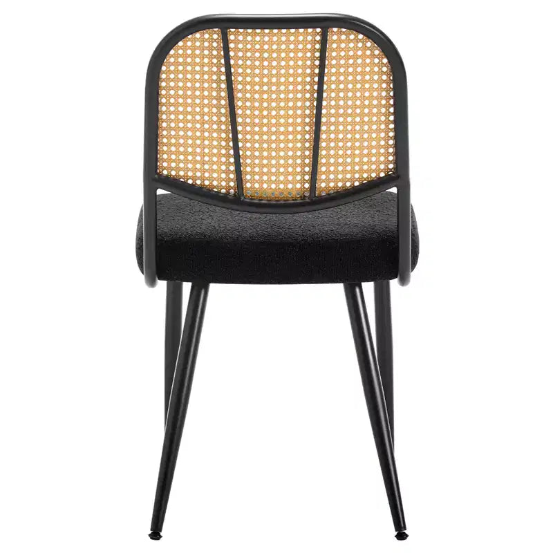 Bekrvio Rattan Dining Chairs Set of 2 - Mid Century Modern Boucle Upholstered Cane Back Side Chairs with Metal Legs for Kitchen