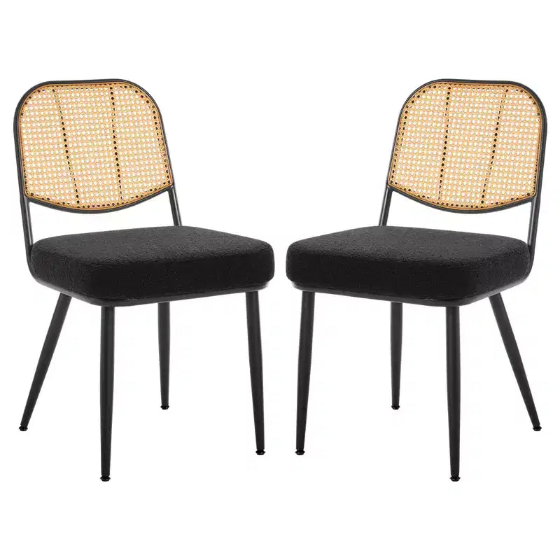 Bekrvio Rattan Dining Chairs Set of 2 - Mid Century Modern Boucle Upholstered Cane Back Side Chairs with Metal Legs for Kitchen