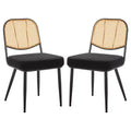 Bekrvio Rattan Dining Chairs Set of 2 - Mid Century Modern Boucle Upholstered Cane Back Side Chairs with Metal Legs for Kitchen