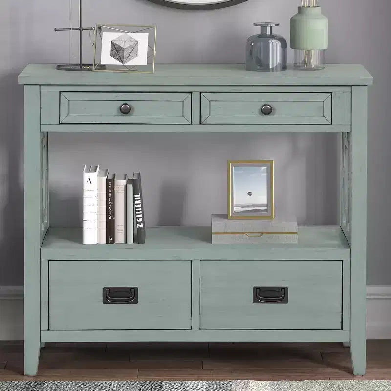 36 Inch Console, Farmhouse Entry, Solid Wood Sideboard Buffet Cabinet, Sofa Table with 4 Drawers & 1 Storage Shelf for Entryway, Hallway Kitchen