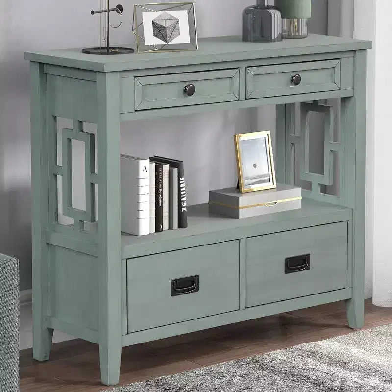 36 Inch Console, Farmhouse Entry, Solid Wood Sideboard Buffet Cabinet, Sofa Table with 4 Drawers & 1 Storage Shelf for Entryway, Hallway Kitchen