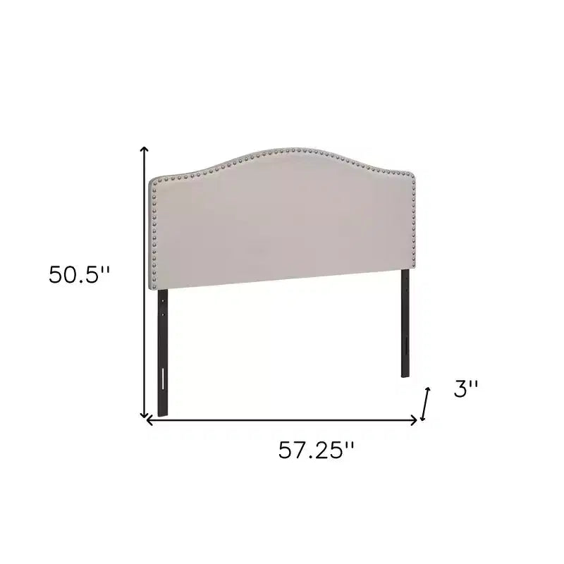 HomeRoots Beige Linen Blend Upholstered Arched Full Headboard With Nail Head Trim