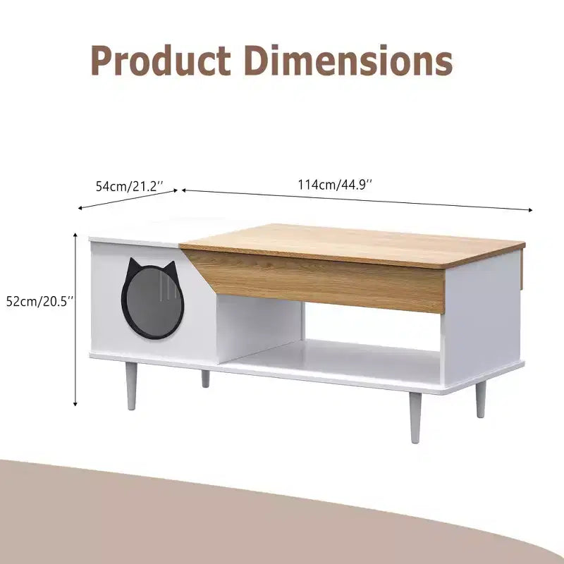 TROPOW 45'' Black Coffee Table Cat Tables Living Room with Storage Drawer, Wooden Rustic Coffee Tables with Cat House