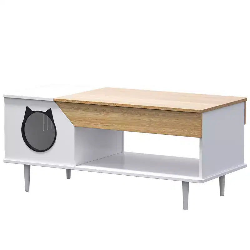 TROPOW 45'' Black Coffee Table Cat Tables Living Room with Storage Drawer, Wooden Rustic Coffee Tables with Cat House