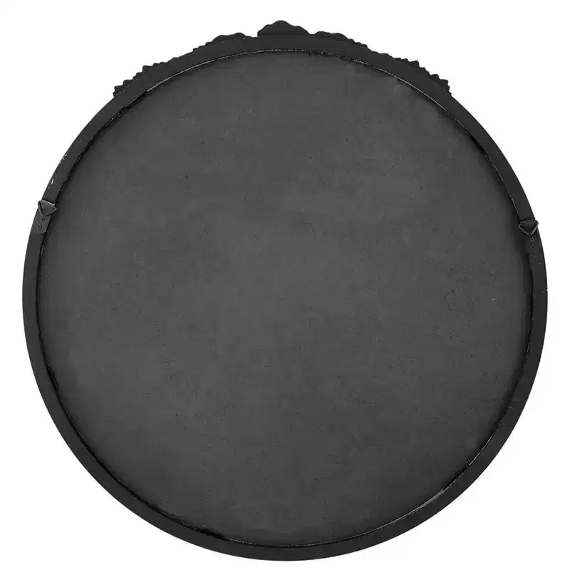HomeRoots 30 Black Crowned Top Antiqued Glass Round Framed Accent Mirror