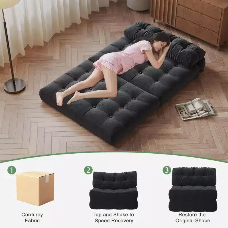 Folding Sofa Bed, Floor Folding Couch with Pillow Corduroy