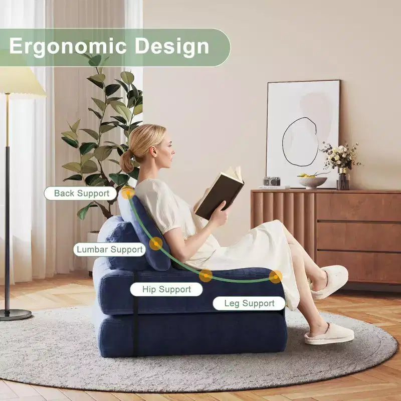 Folding Sofa Bed, Floor Folding Couch with Pillow Corduroy