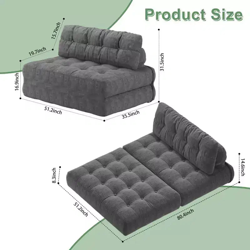 Folding Sofa Bed, Floor Folding Couch with Pillow Corduroy