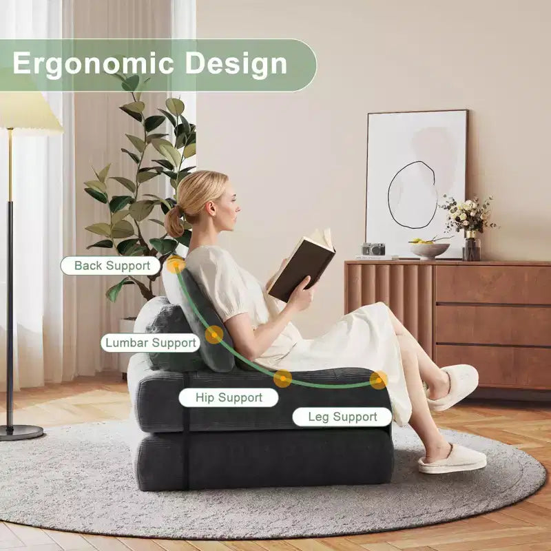 Folding Sofa Bed, Floor Folding Couch with Pillow Corduroy