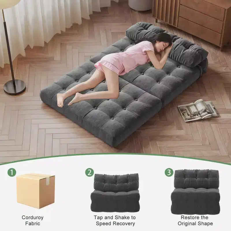 Folding Sofa Bed, Floor Folding Couch with Pillow Corduroy