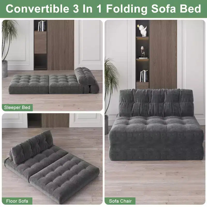 Folding Sofa Bed, Floor Folding Couch with Pillow Corduroy
