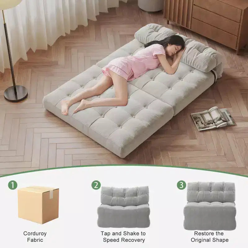Folding Sofa Bed, Floor Folding Couch with Pillow Corduroy