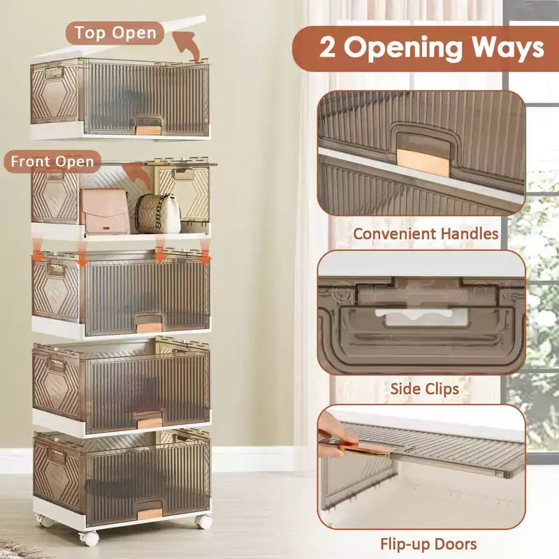 Costway 5-Cube Stackable Storage Bins with Detachable Wheels 22.5 Gal Large Organizer