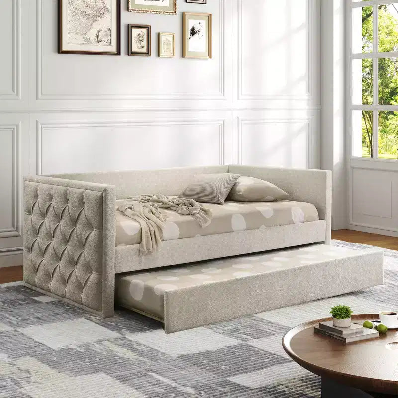 CLIHOME Modern Design Twin Sofa Bed with Trundle and Mattress-Ready Platform With Engineered Wood