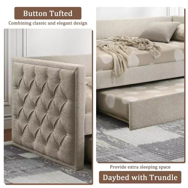 CLIHOME Modern Design Twin Sofa Bed with Trundle and Mattress-Ready Platform With Engineered Wood