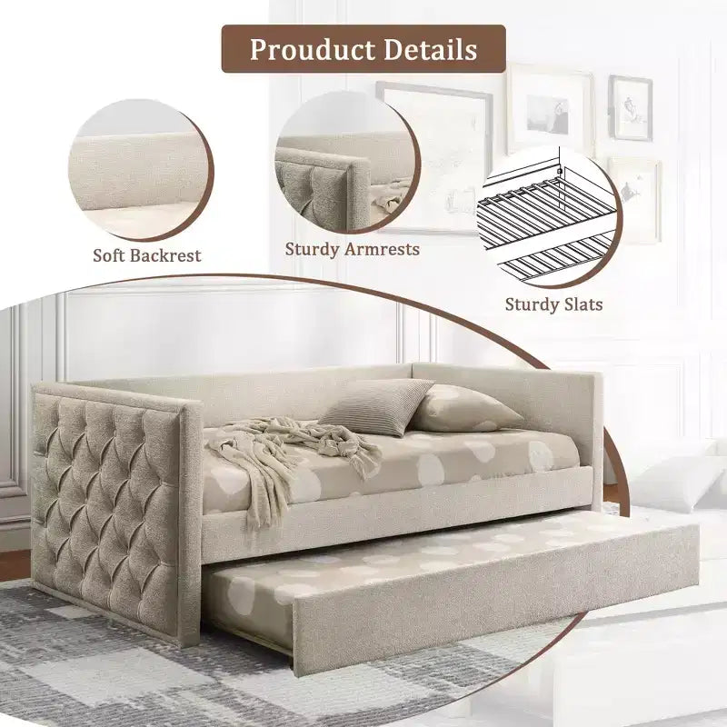 CLIHOME Modern Design Twin Sofa Bed with Trundle and Mattress-Ready Platform With Engineered Wood