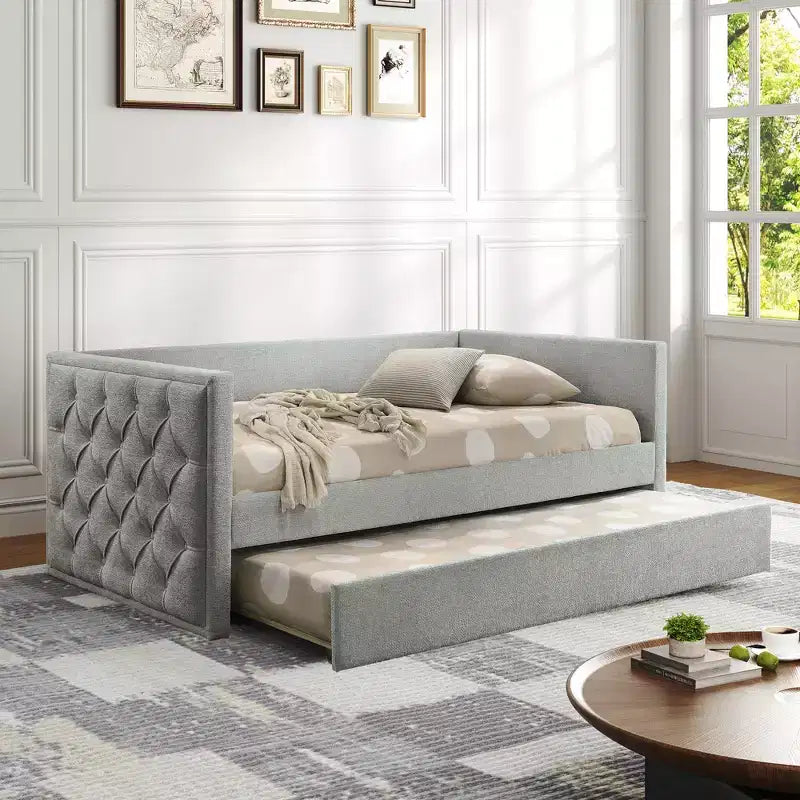 CLIHOME Modern Design Twin Sofa Bed with Trundle and Mattress-Ready Platform With Engineered Wood