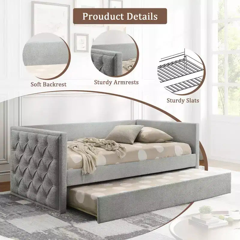 CLIHOME Modern Design Twin Sofa Bed with Trundle and Mattress-Ready Platform With Engineered Wood
