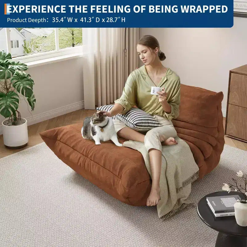 69 Inch Teddy Sofa,Loveseat Bean Bag Couch with Deep Seat,Upholstered Couches for Living Room,Bedroom,Apartment