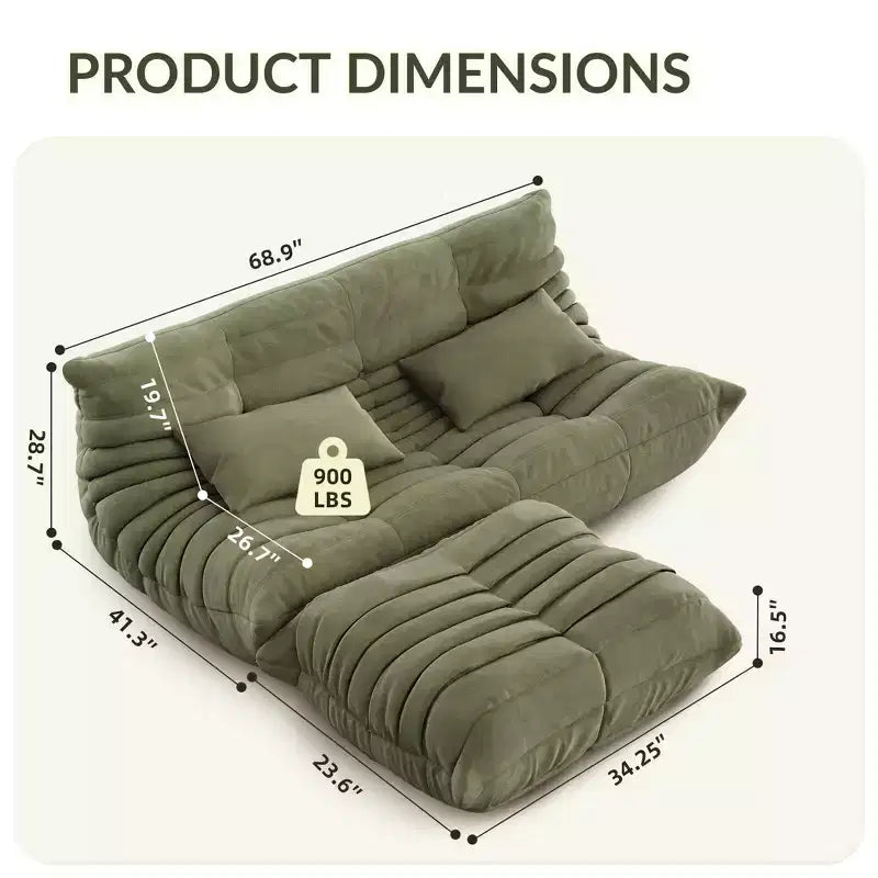 69 Inch Teddy Sofa,Loveseat Bean Bag Couch with Deep Seat,Upholstered Couches for Living Room,Bedroom,Apartment