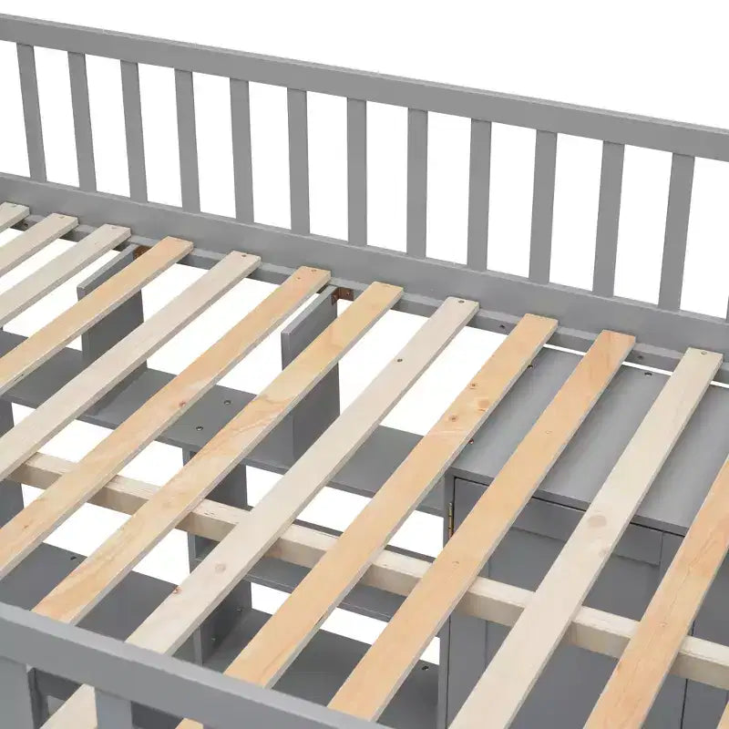 Full Size Loft Bed with Wardrobe and Built-in Desk, Solid Wood High Staircase Loft Bed Frame with Storage Bookshelf for Kids