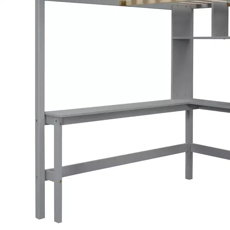 Full Size Loft Bed with Wardrobe and Built-in Desk, Solid Wood High Staircase Loft Bed Frame with Storage Bookshelf for Kids