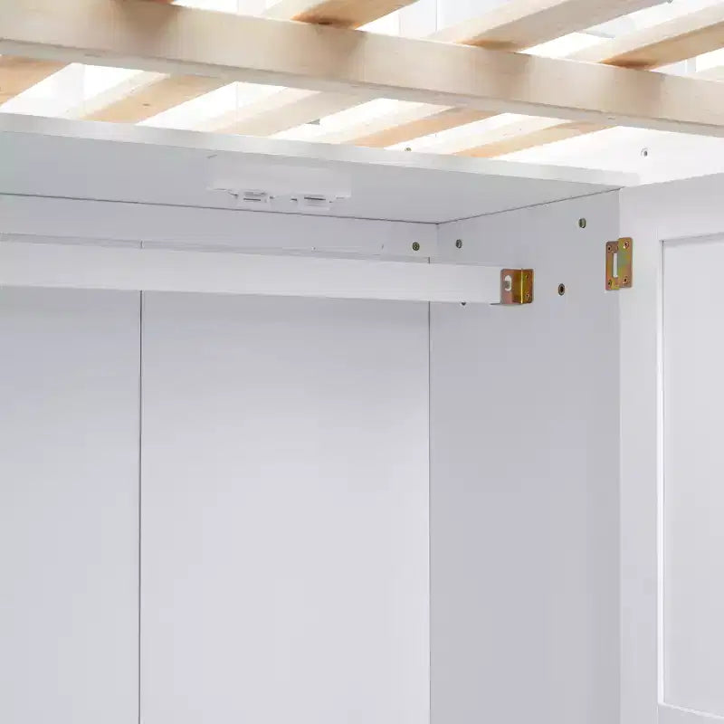 Full Size Loft Bed with Wardrobe and Built-in Desk, Solid Wood High Staircase Loft Bed Frame with Storage Bookshelf for Kids