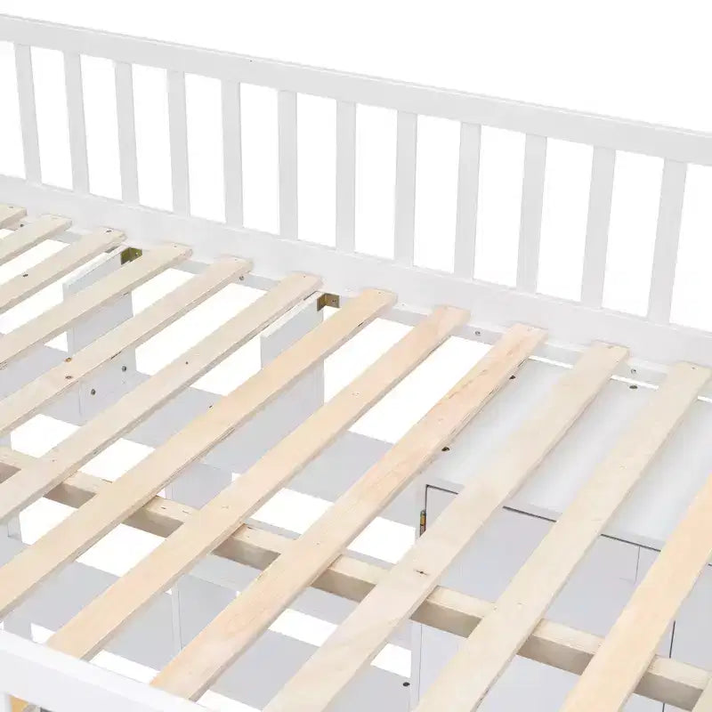 Full Size Loft Bed with Wardrobe and Built-in Desk, Solid Wood High Staircase Loft Bed Frame with Storage Bookshelf for Kids