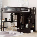 Full Size Loft Bed with Wardrobe and Built-in Desk, Solid Wood High Staircase Loft Bed Frame with Storage Bookshelf for Kids